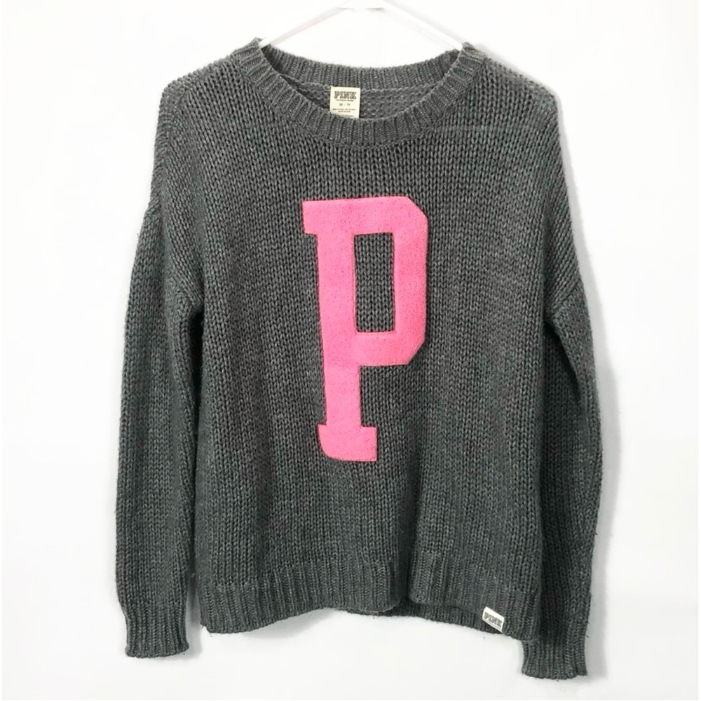 PINK Victoria's Secret Varsity Letter Sweater gray women’s size xsmall
